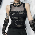 Gothic Trendy  Fishnet Backless Steampunk Rave Party Crop Top