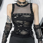 Gothic Trendy  Fishnet Backless Steampunk Rave Party Crop Top