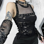 Gothic Trendy  Fishnet Backless Steampunk Rave Party Crop Top
