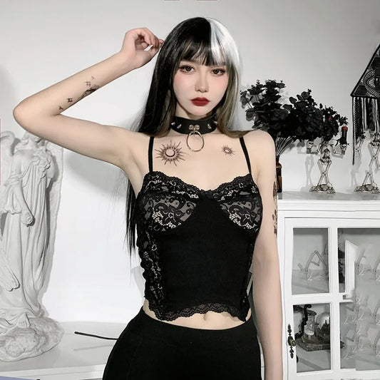 Gothic Lace Suspender Punk Crop Top