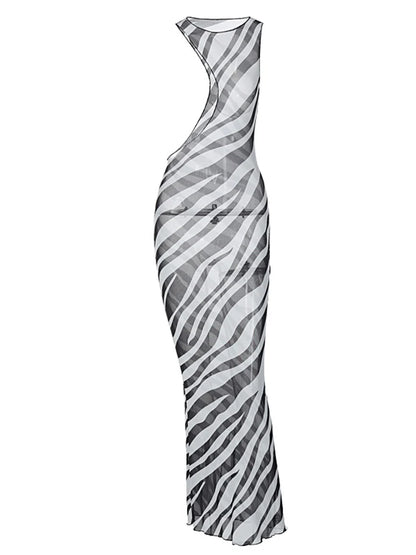 Zebra Transparent Striped Cut Out Vacation Midi Dresses