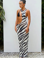 Striped Mesh Cut Out Midi Dress
