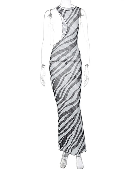 Zebra Transparent Striped Cut Out Vacation Midi Dresses