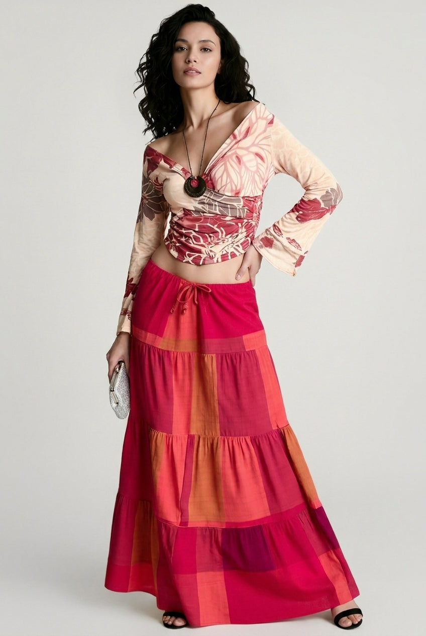 Color Block High Waist A Line Vacation Skirt Secondary image
