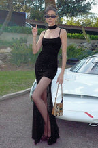 Solid Sheer Hem Slip Dress