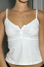 Solid U Neck Button Trim Cropped Cami