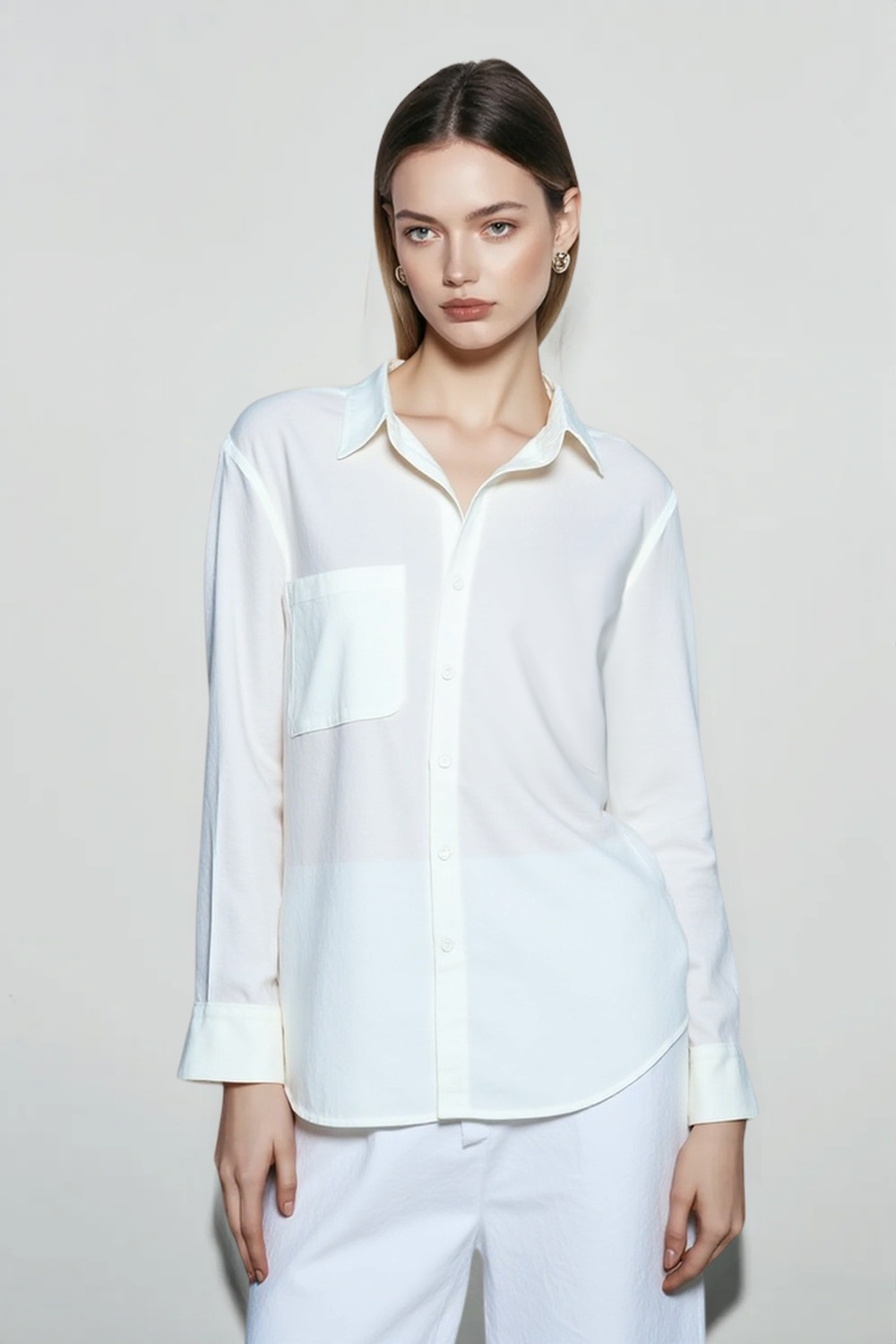 Linen Blend Long Sleeve Blouse Main image
