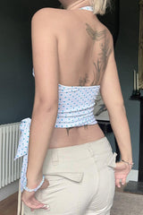 Polka Dot V-Neck Tie Halter Crop Top