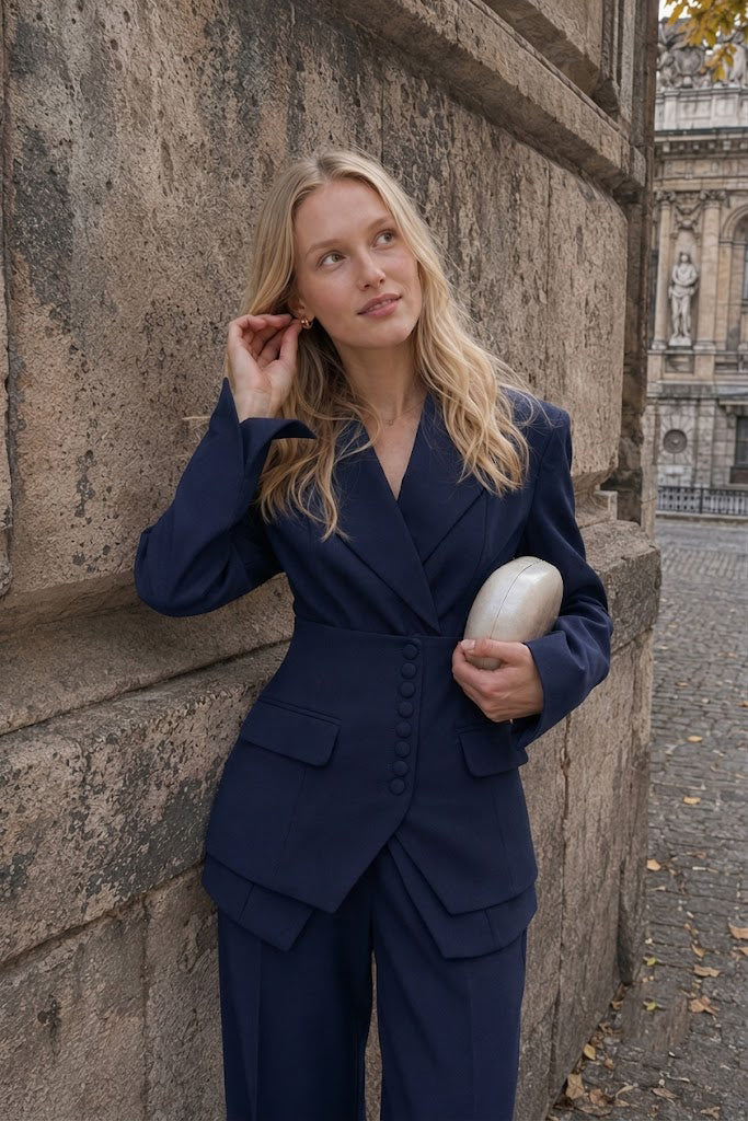 Casual V Neck Two Piece Blazer Pants Set Main image