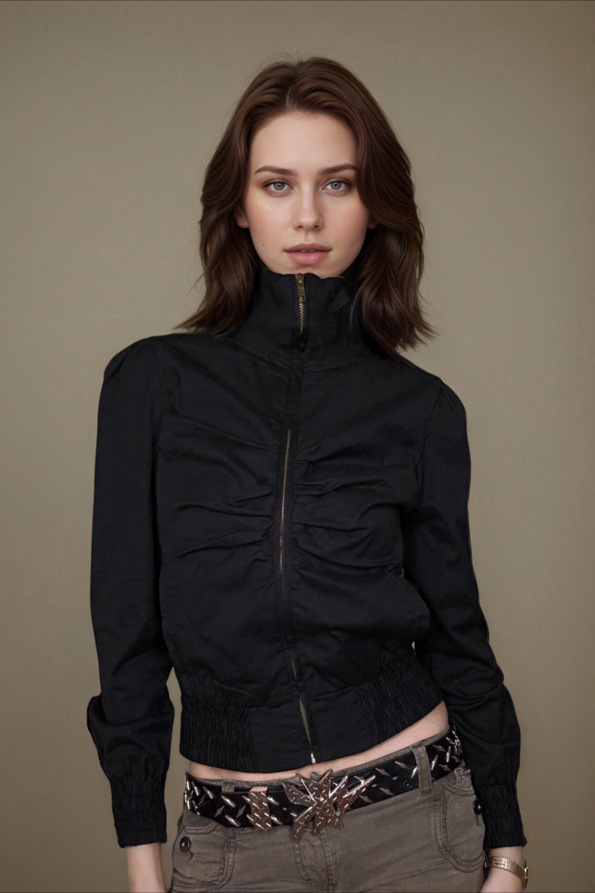 Ribbed Zipped High Neck Jacket Main image
