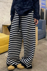 Striped Knitted Fleece High Waist Wide Leg Pants