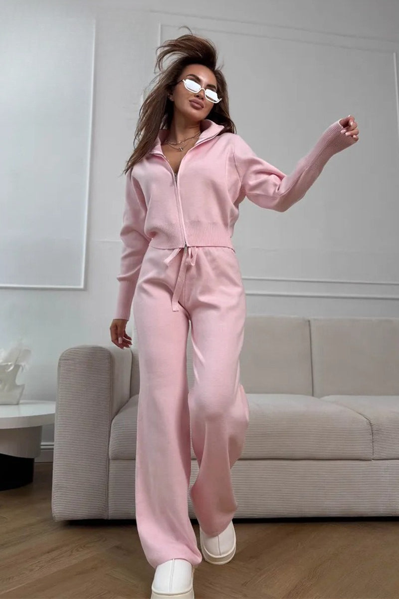 Long Sleeve Zippered Cardigan Knit Set Secondary image