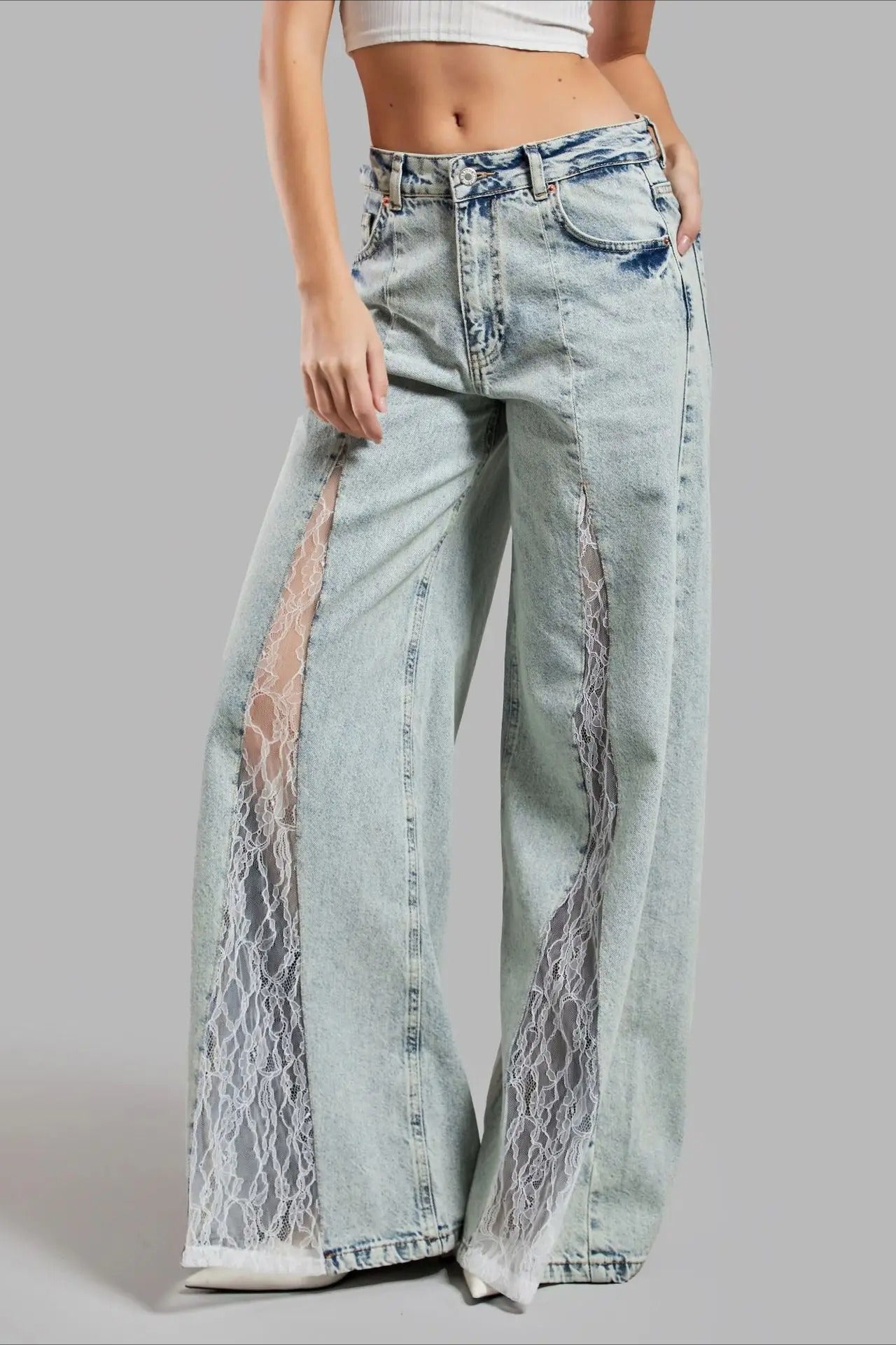 Low-Rise Y2K Lace Panel Flare Leg Jeans Main image