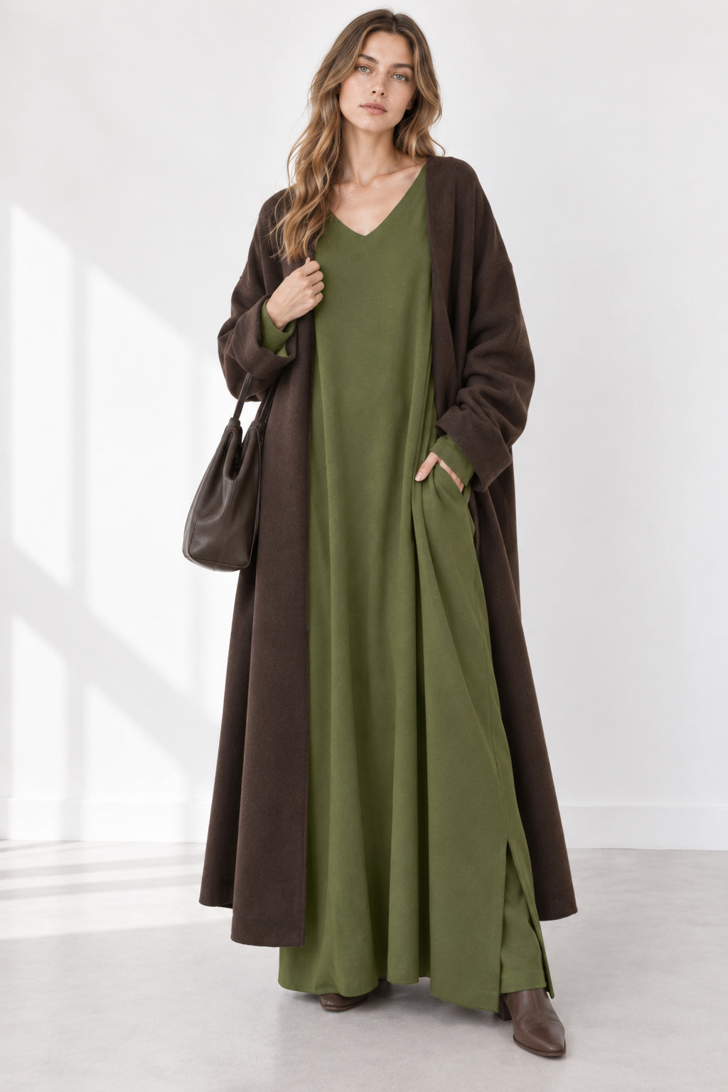 Slit Hem V Neck Sweatshirt Dress