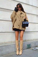 Brown Oversized Batwing Sleeve Button Front Coat