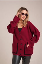 Pocket Color Block V Neck Cardigan