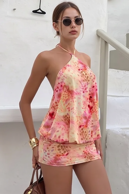 Printed Halter Tie Back Bodycon Slip Dress Secondary image