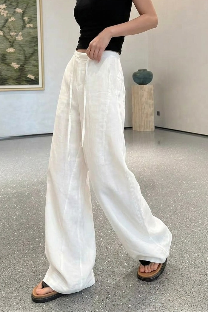 Linen High Waist Draped Wide Leg Pants Main image