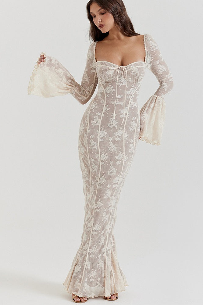 Bodycon Lace Flare Sleeve Maxi Dress Main image