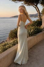 Solid Tie Waist Spaghetti Strap Slim Fit Prom Dress