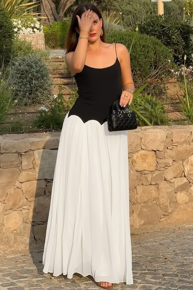 Color Block Open Back Waist Cinch Maxi Slip Dress Secondary image