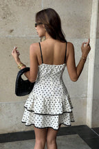 Polka Dot Lace Trim Tiered Ruffle Cami Mini Dress