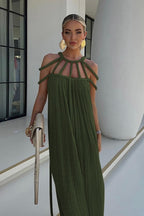Halter Off Shoulder Tie Loose Boho Dress