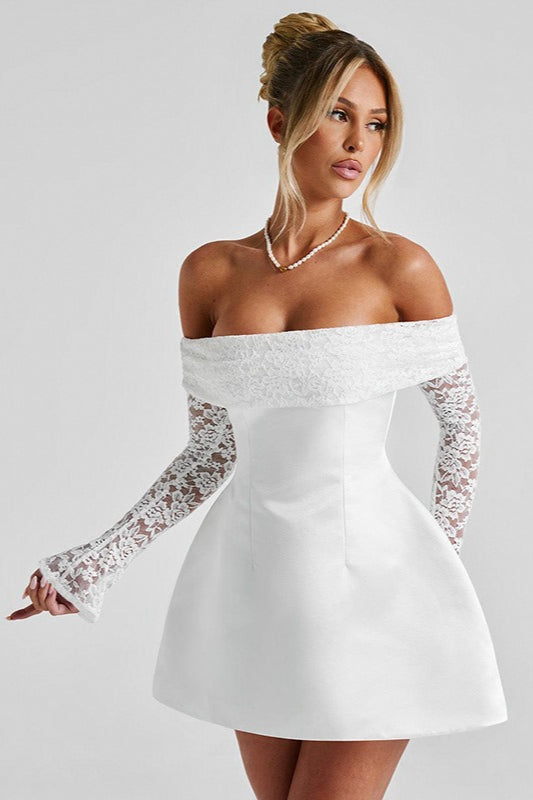 Off-Shoulder Lace Long Sleeve Bodycon Mini Lace Dress Main image