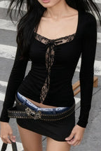 Romantic Lace Trim Square Neck Crop Top