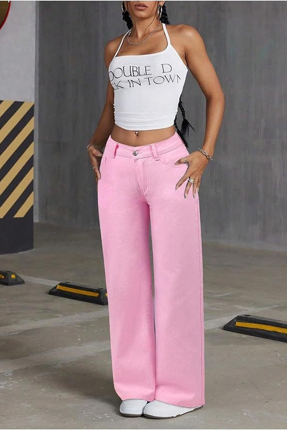 Y2K Bow Embroidered High Waist Straight Loose Jeans Main image