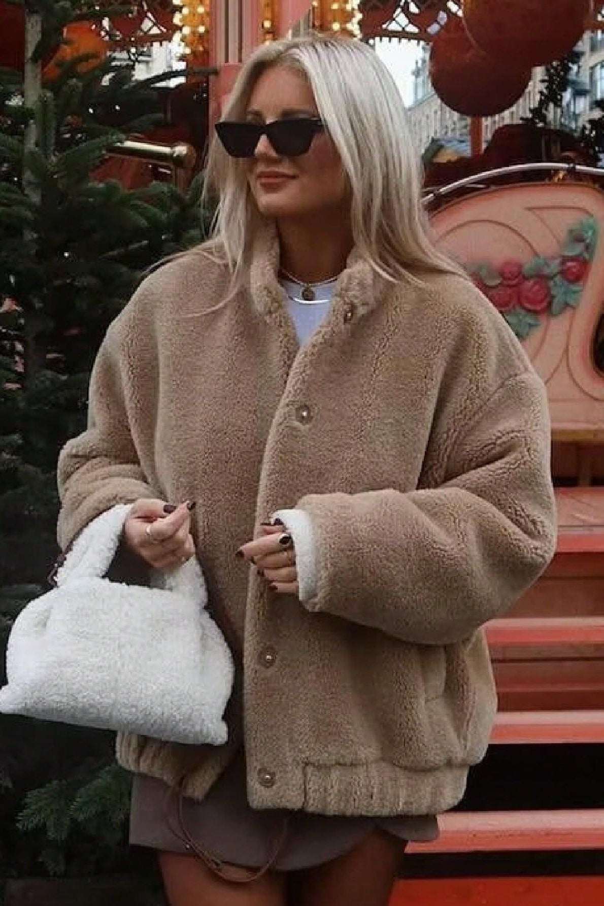 Fleece Faux Fur Bomber Coat Main image