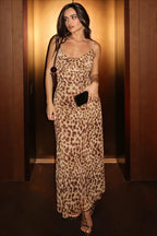 Leopard Print Strappy Bodycon Maxi Dress