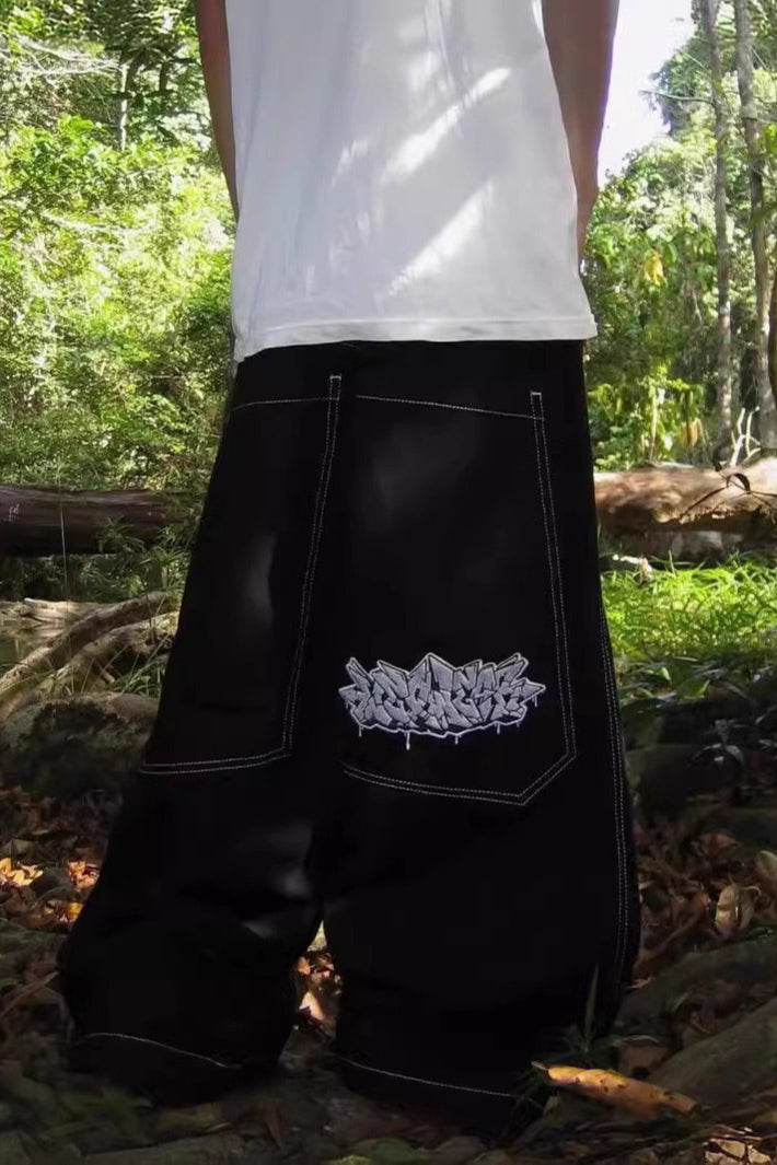 Hip Hop Embroidered Graphic Wide Leg Baggy High Street Jeans Secondary image