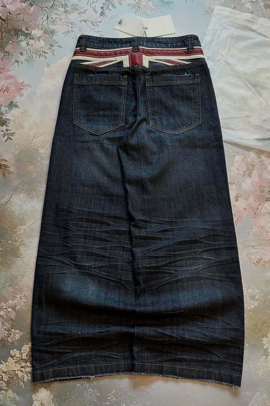 Contrast Waist Patchwork Wide Leg Jeans