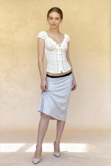 Retro Square Neck Button Down Short Sleeve Blouse