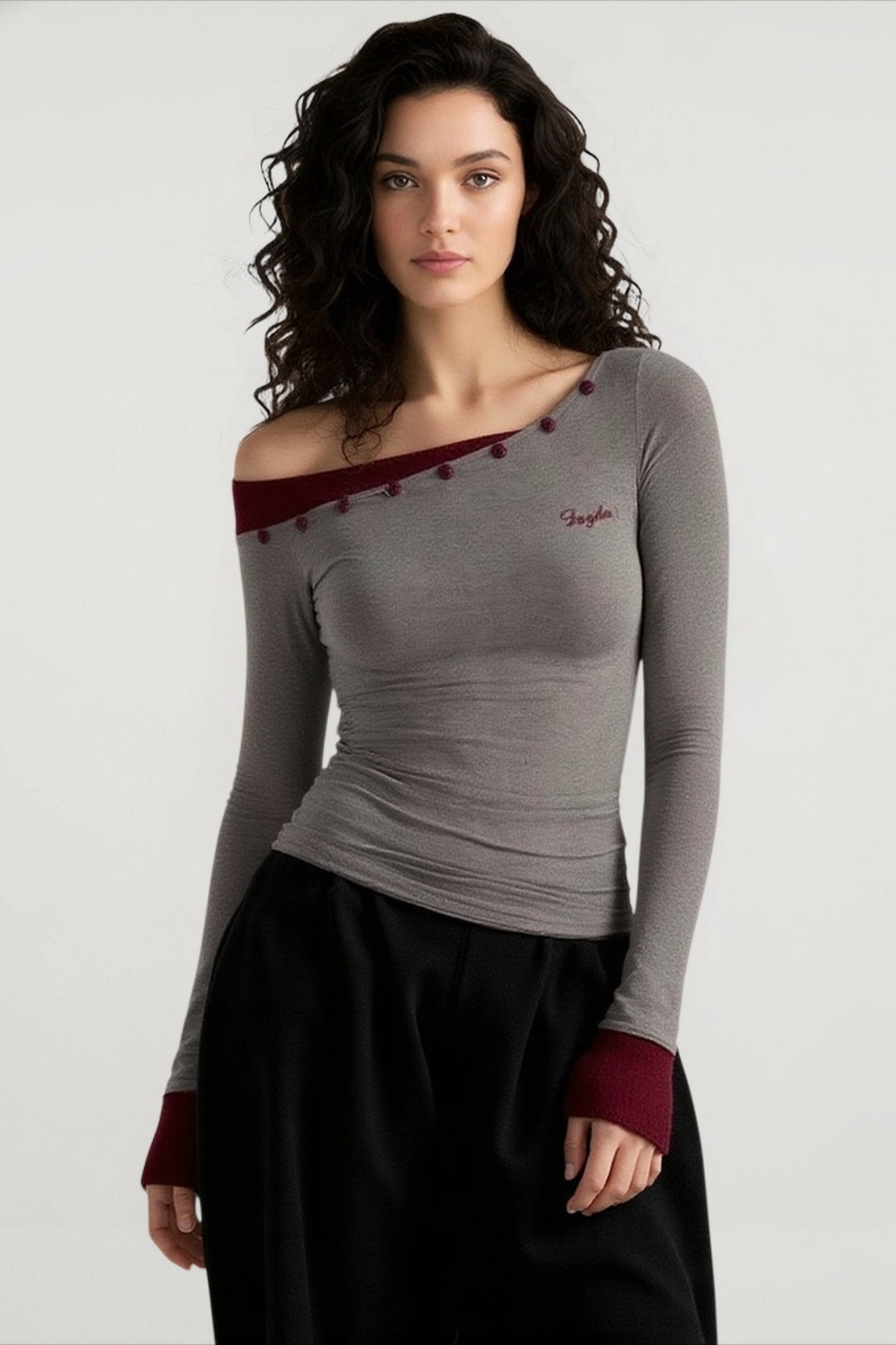 Color Block One Shoulder Knit Top Main image