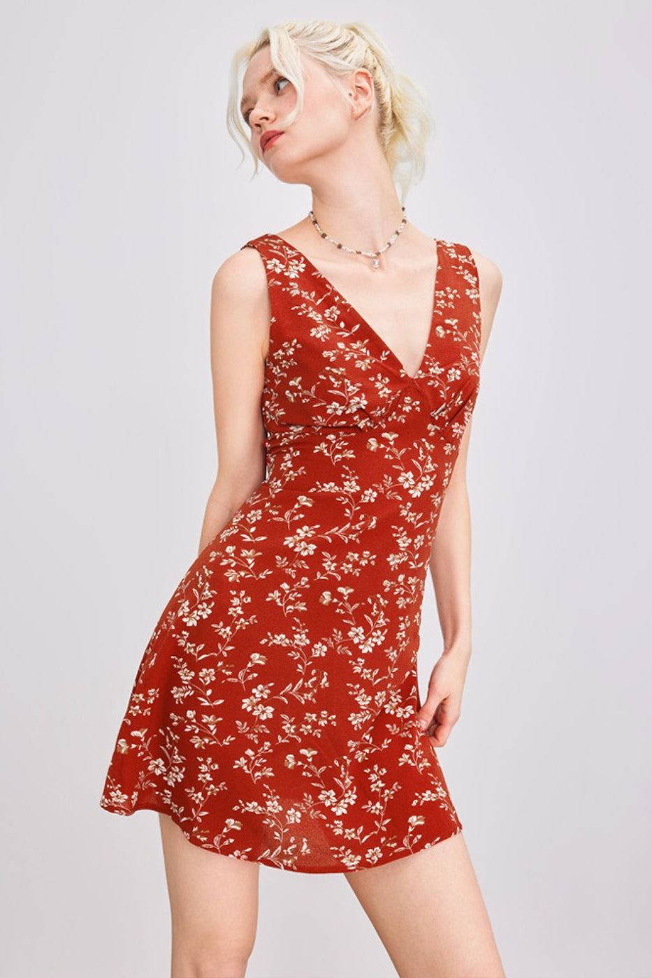 Elegant Floral Print Deep V Mini Dress Secondary image