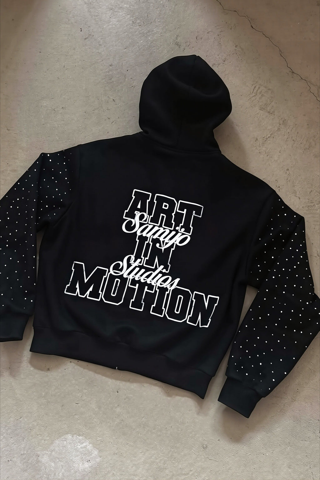 Rhinestone Text Graphic Full Zip Hoodie