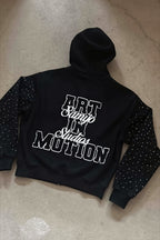 Rhinestone Text Graphic Full Zip Hoodie