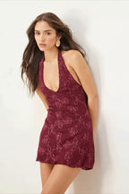 Lace Halter Tie Back Bodycon Mini Party Dress