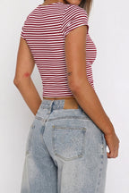 Chic Striped Square Neck Bodycon Tee