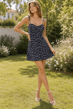 Slim Wrap Bust Strap Navy Floral Dress
