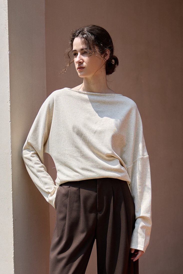 Linen Off Shoulder Slit Knit Top Secondary image