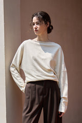 Linen Off Shoulder Slit Knit Top