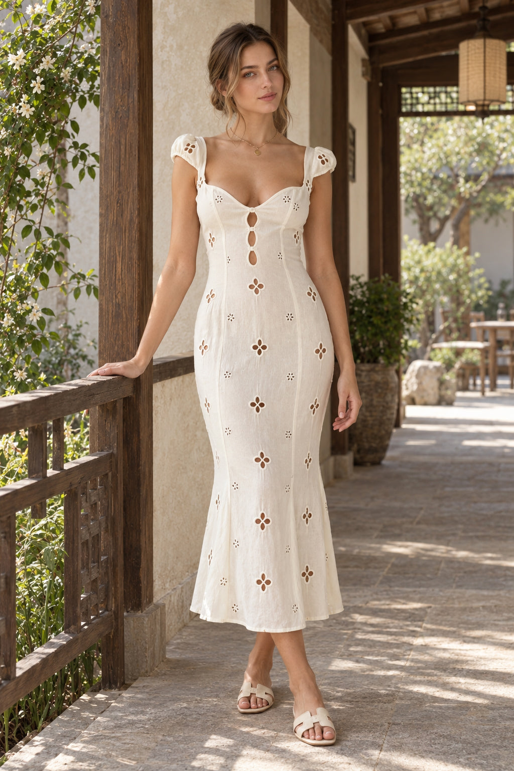 High Waist e Beachwear Bodycon Hollow Out Sundress