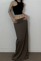 American Retro Solid Color Draped Skirt