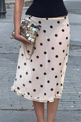 Polka Dot Satin High Waist A-Line Skirt