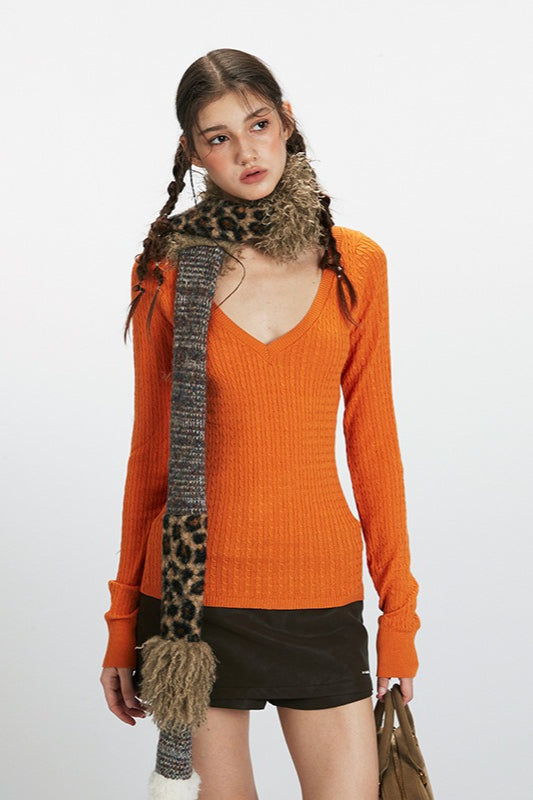Deep V-Neck Solid Knit Top Main image