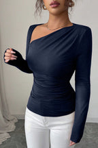 Cutout Shoulder Draped Long Sleeved T-shirts