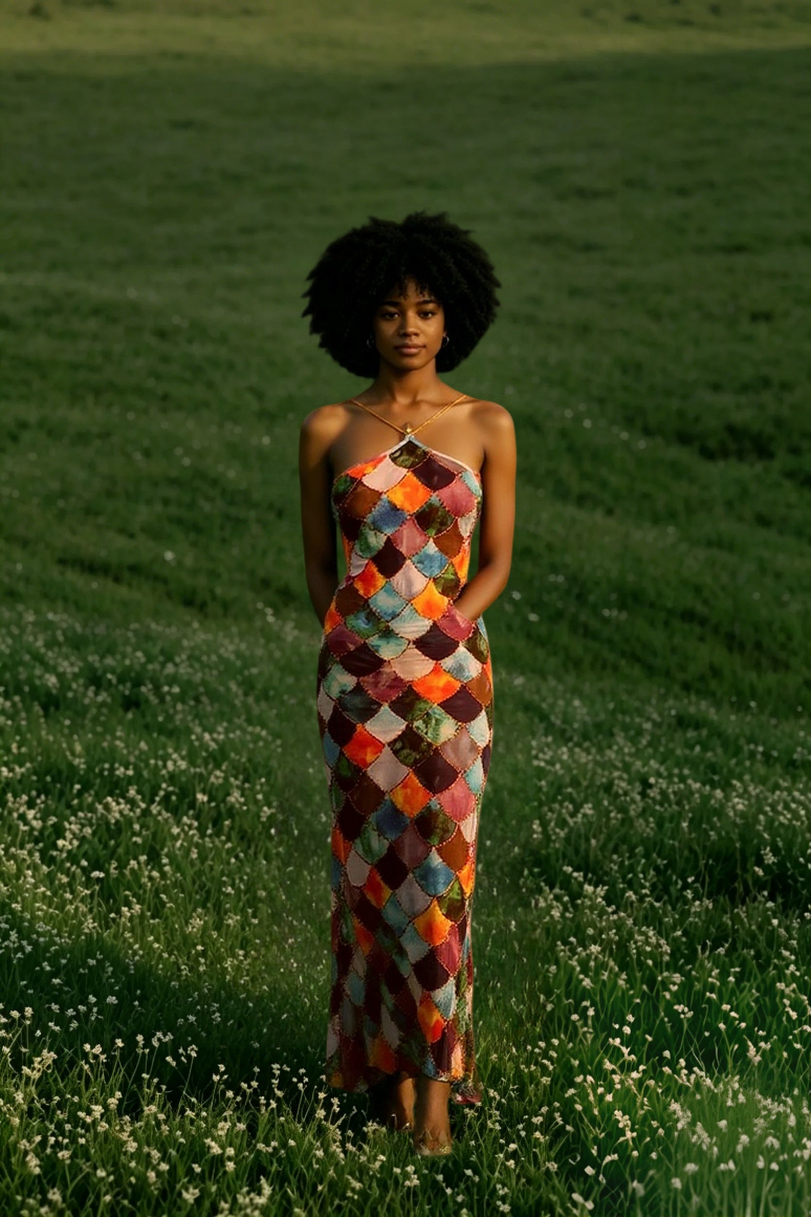 Plaid Halter Off Shoulder Maxi Dress Main image